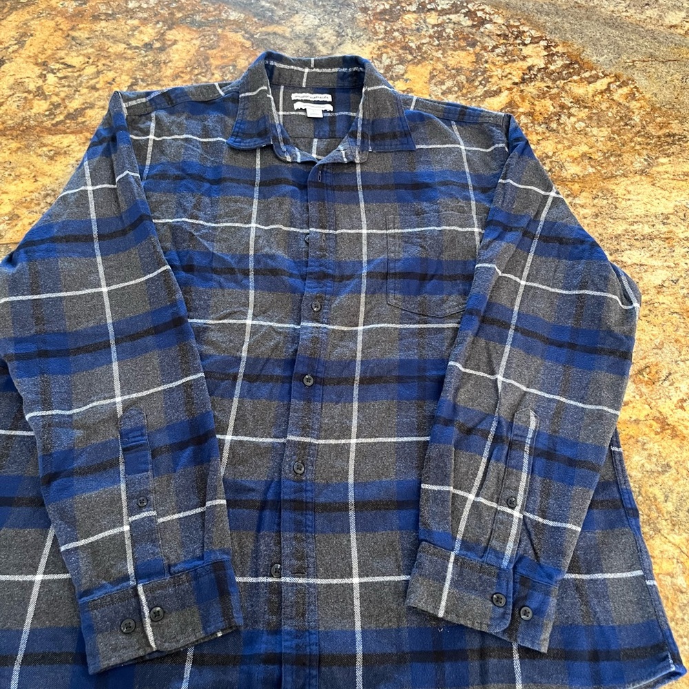 Amazon Essentials Blue and Gray Plaid Shirt